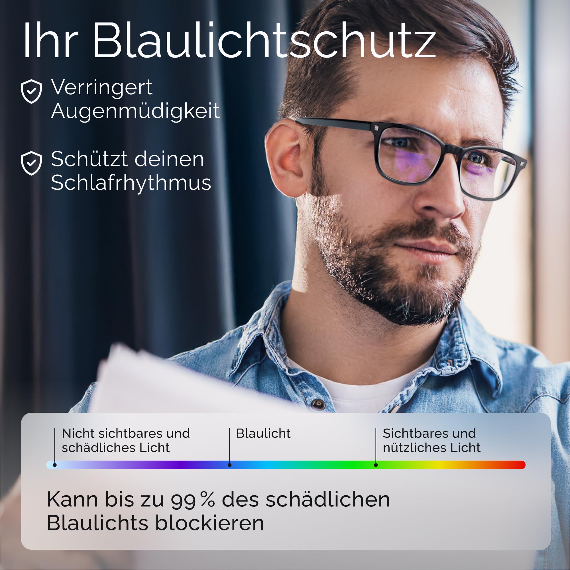 livho High Tech okulary z filtrem niebieskiego – zaawansowane okulary do komputera z blokowaniem niebieskiego światła w 99% – ochrona przed zmęczeniem oczu i promieniowaniem UV