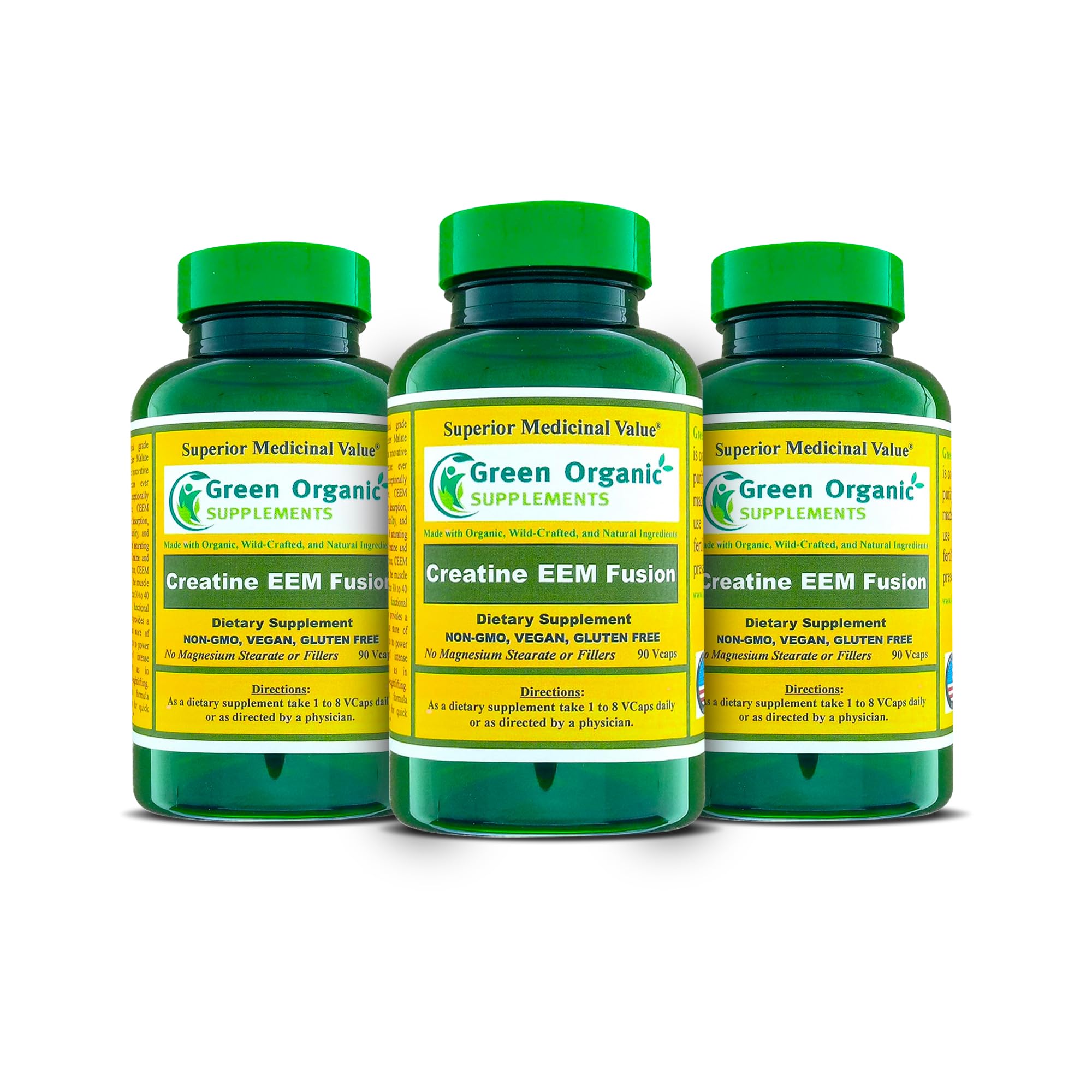 Green Organic Supplements Creatine EEM Fusion, 90 VCaps, High Absorbable, Non-GMO, Gluten-Free (Pack of 3)