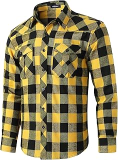 Camisa a Cuadros de Manga Larga para Hombre Camisas de Franela a Cuadros Casuales con 2 Bolsillos Ajuste Regular con Botones