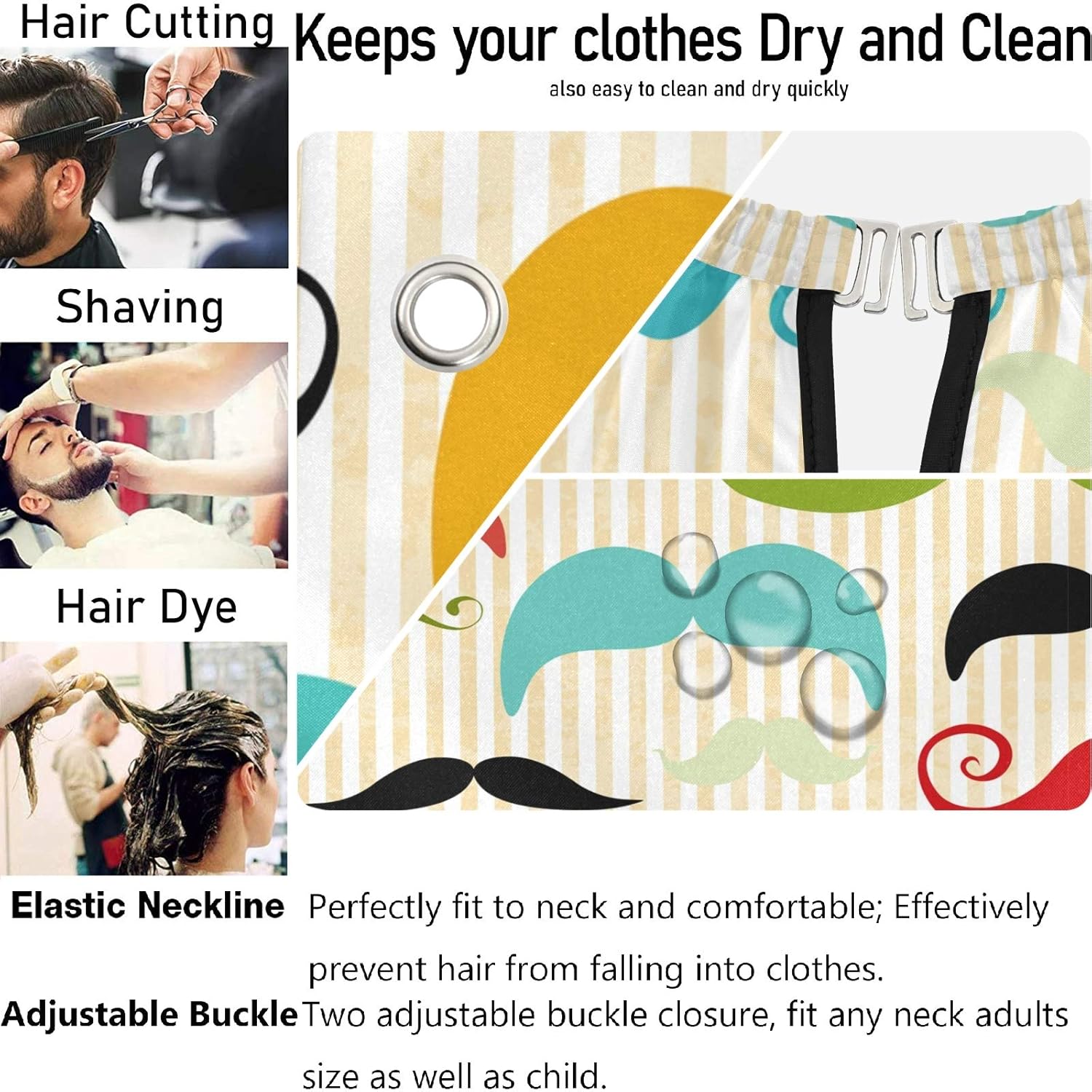 visesunny Colored Mustache Vintage Style Barber Cape Anti-Static Hair Cutting Cape with Snap Closure Professional Salon Polyester Beard Shaving Bib Water-Resistant Hairdressing Cape Adjustable Snap : Beauty & Personal Care