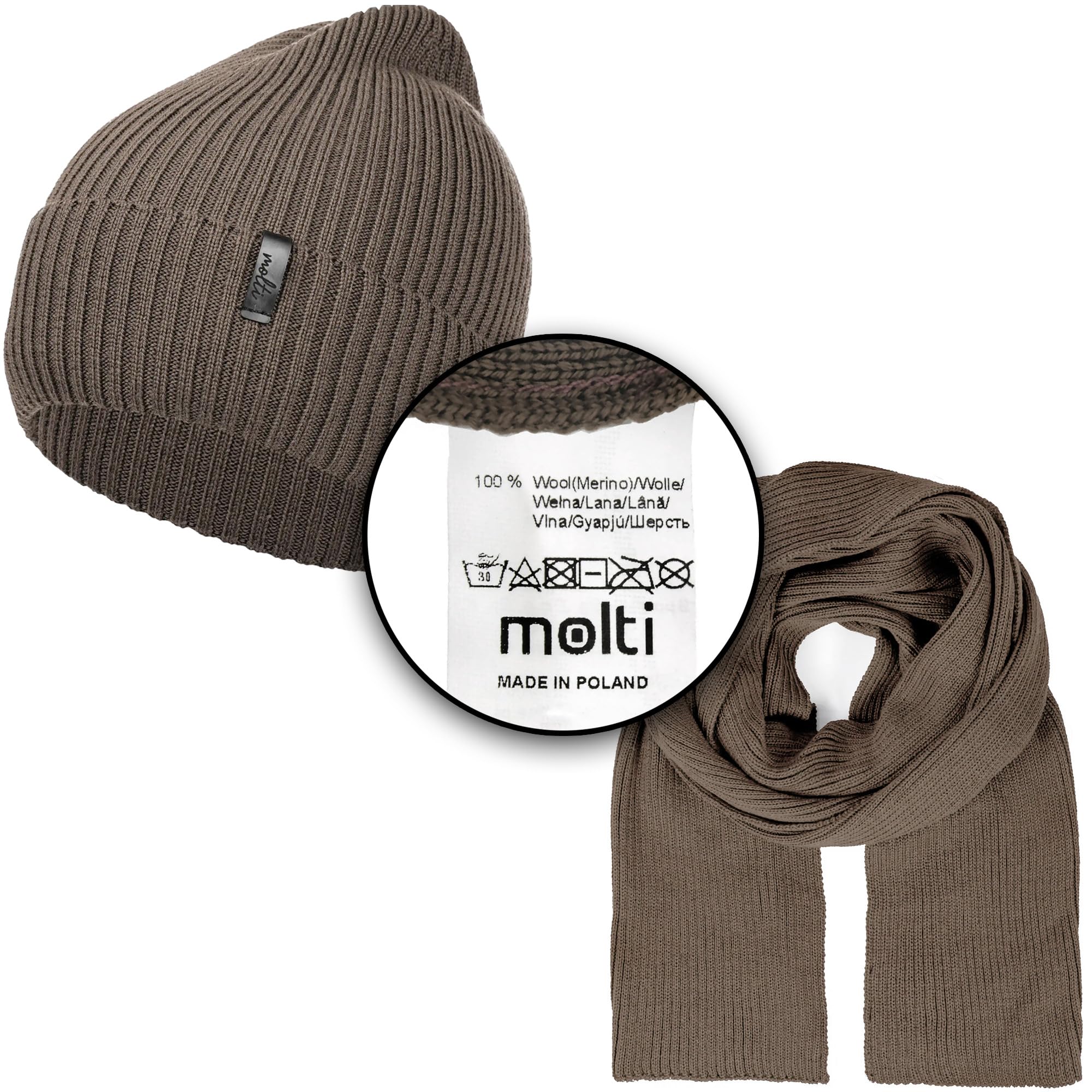 molti Zestaw damskiej czapki i szalika – 100% wełna z merynosów, czapka beanie z dzianiny 203 cm, ciepła i oddychająca, na jesień i zimę | rozmiary: 55 – 62 cm, wybór kolorów
