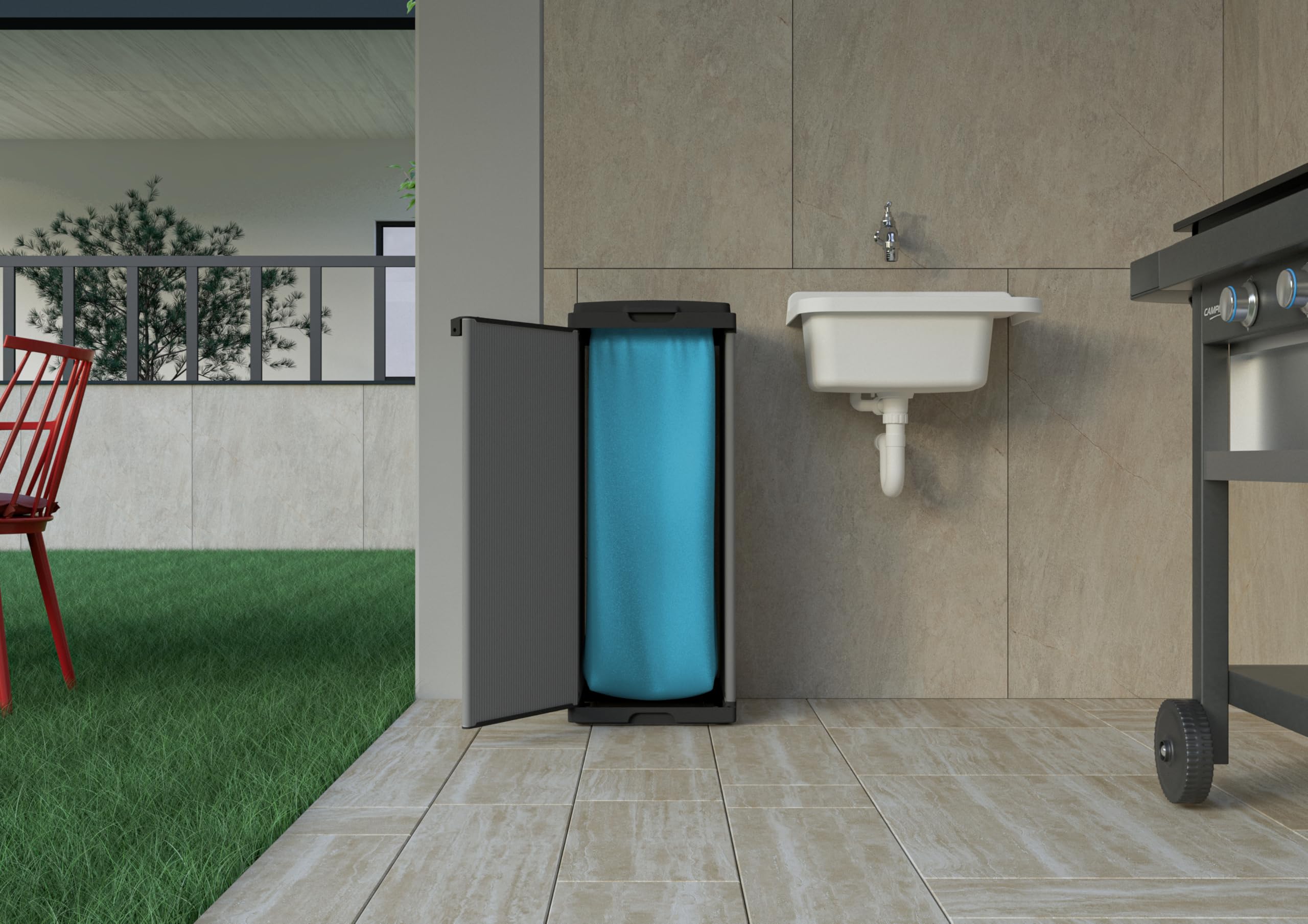 Adventa: Schrank für Mülltrennung aus Kunststoff, einfach zu montieren, modulares System, geeignet für Müllsäcke von 80 – 110 l, robust, für Innen- und Außenbereiche, 34 x 38 x 87 cm