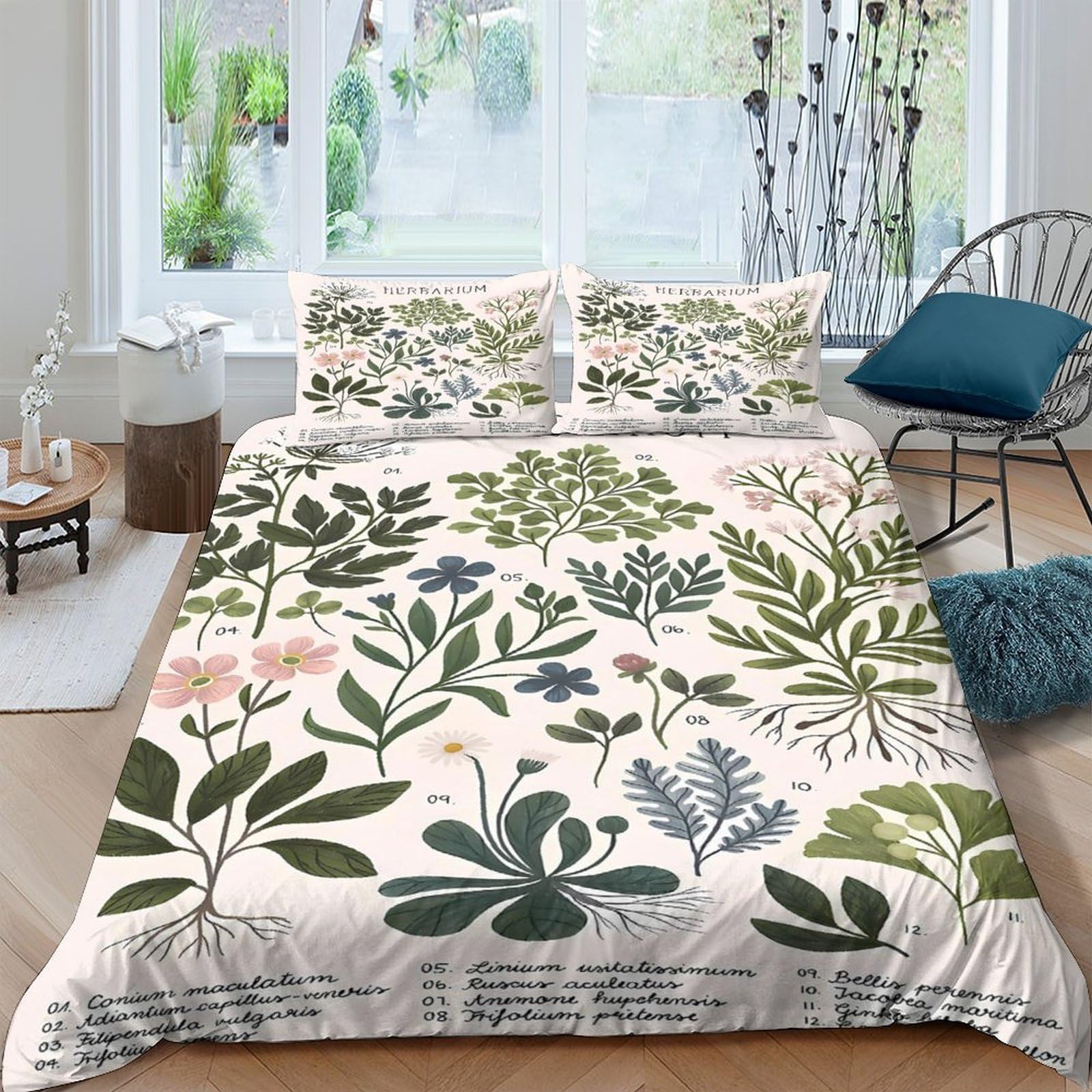 3D Printed Botanical Quilt Cover, Microfiber Duvet Cover Hidden Zipper for