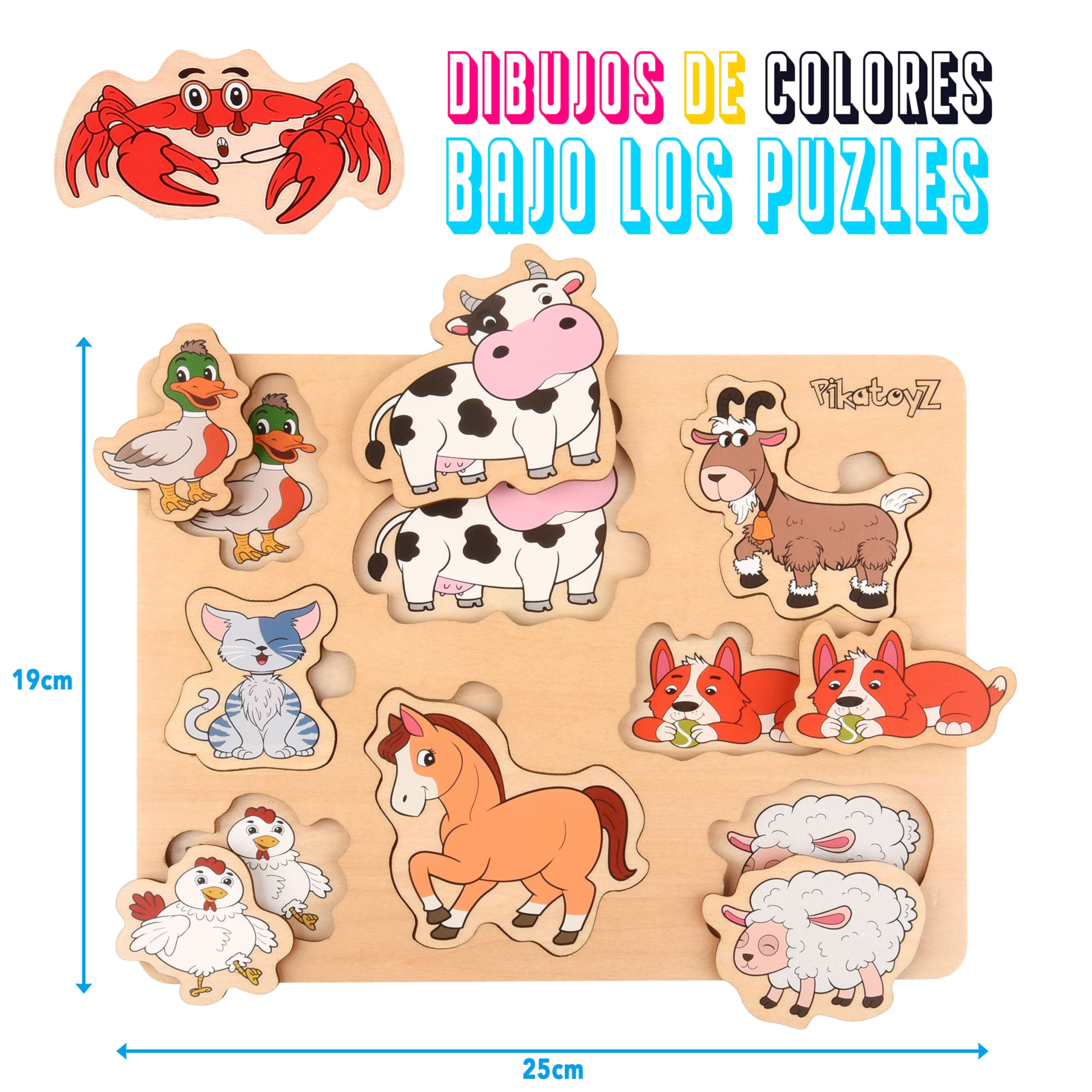 Juguetes Montessori para Bebés de 1 Año, 2 y 3 Años. Puzzle de Madera Juegos Educativos con Rompecabezas de Animales de Granja.