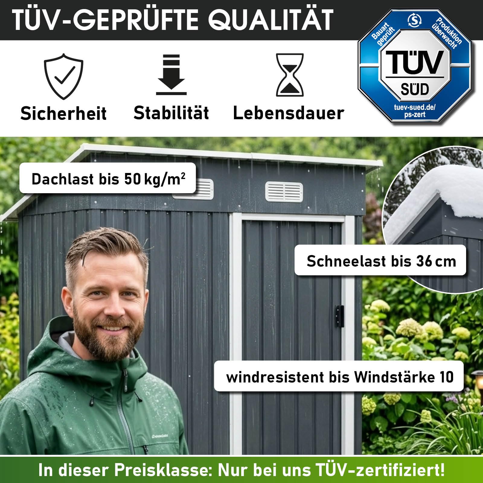 BRAST Gerätehaus Metall Pultdach Satteldach 163x89x180-278x323x192cm Anthrazit wetterfest wasserdicht