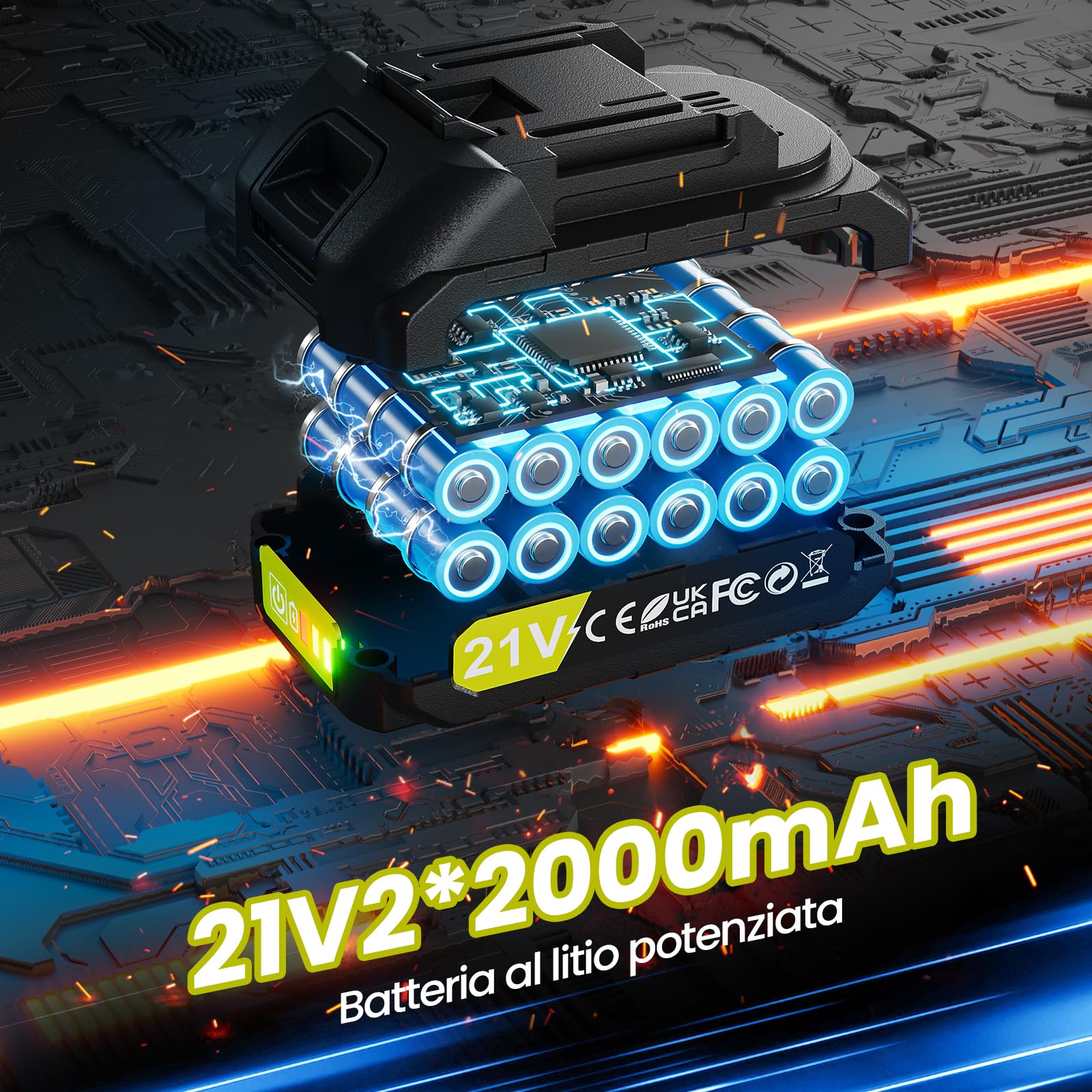 21V Avvitatore a Batteria, 45NM Trapano Avvitatore Batteria, Trapano a Percussione con 2 Batterie 2.0Ah, 25+3 Coppie, LED Luce, 2 Velocità, 27 Accessori, 10mm Metallo Mandrino Autoserrante Green