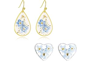 Tiny Forget-Me-Not Pressed Wildflower Drop Dangle Earrings