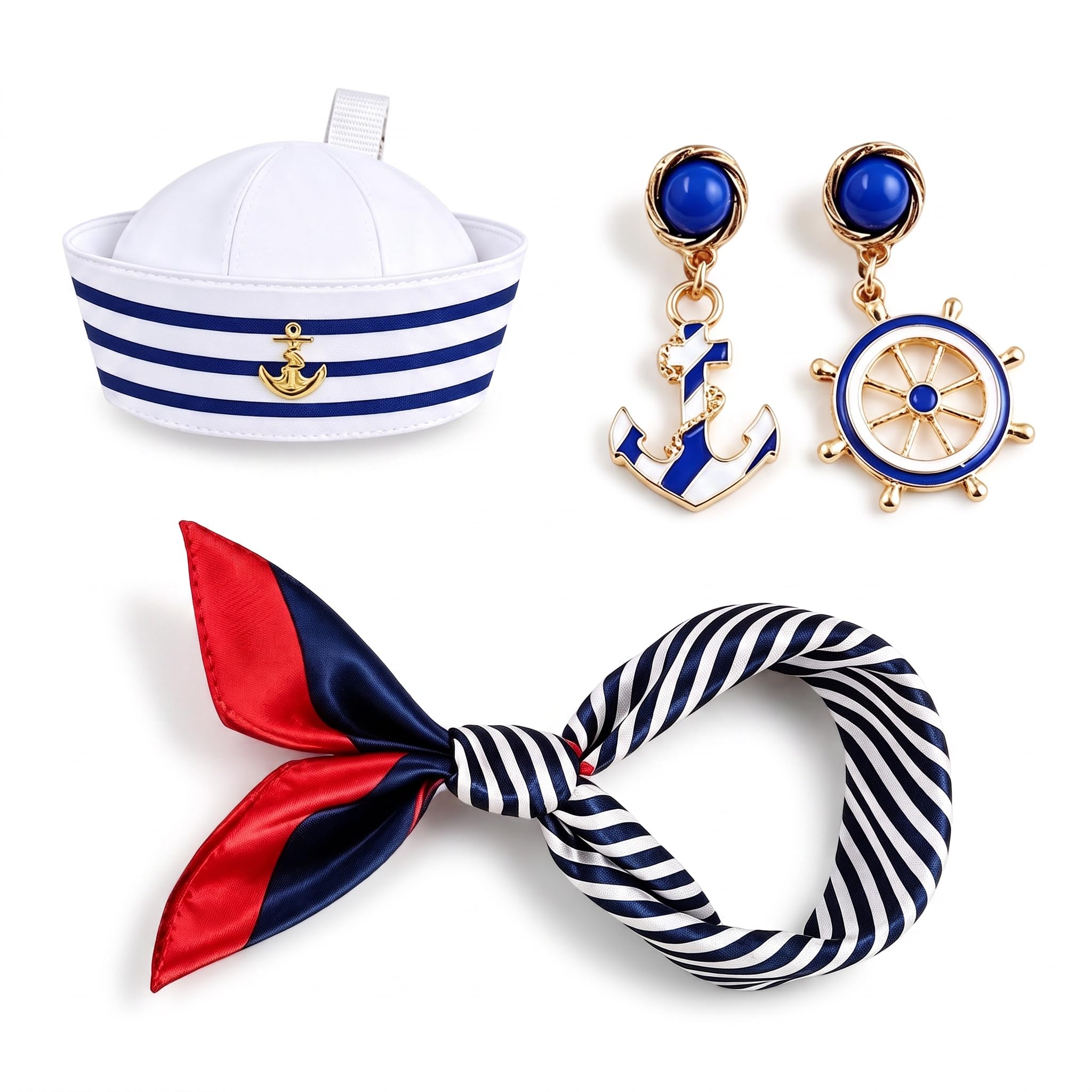 CavspkArt 1 Set Sailor Hat with Scarf, Sailor Hat, Sailor Outfit (3pcs)