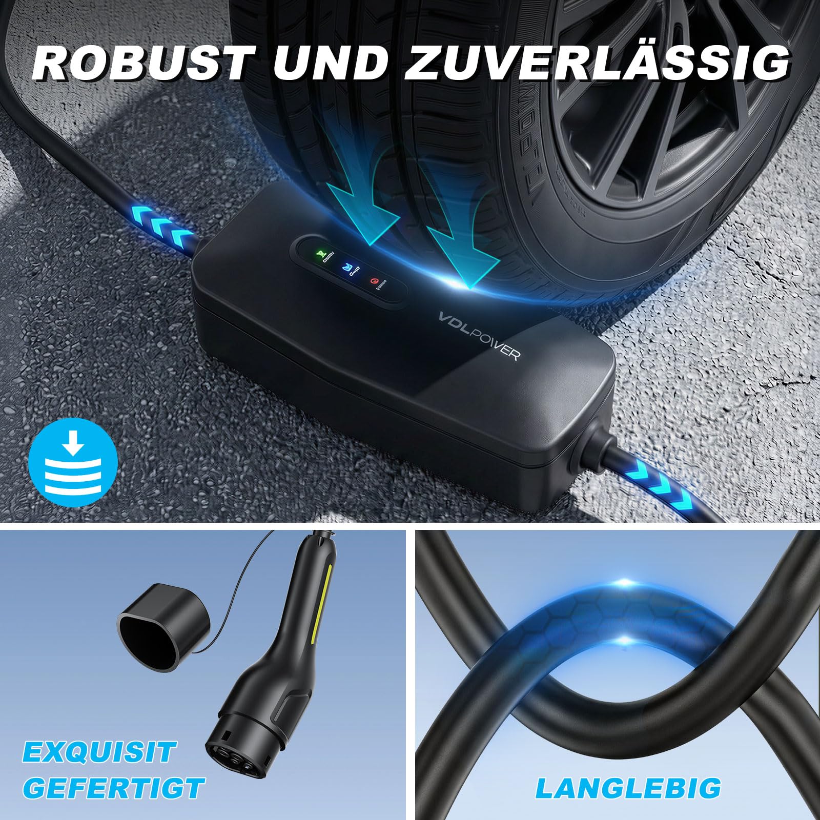 Ladekabel Typ 2, 3.68KW /5M Ladekabel Elektroauto, 16A EV Ladegerät, Typ 2 für Elektrofahrzeuge mit Einphasigem EU-Schuko, IP65 Kompatibel mit Model Y/3, XC60, ID.3, ID.4