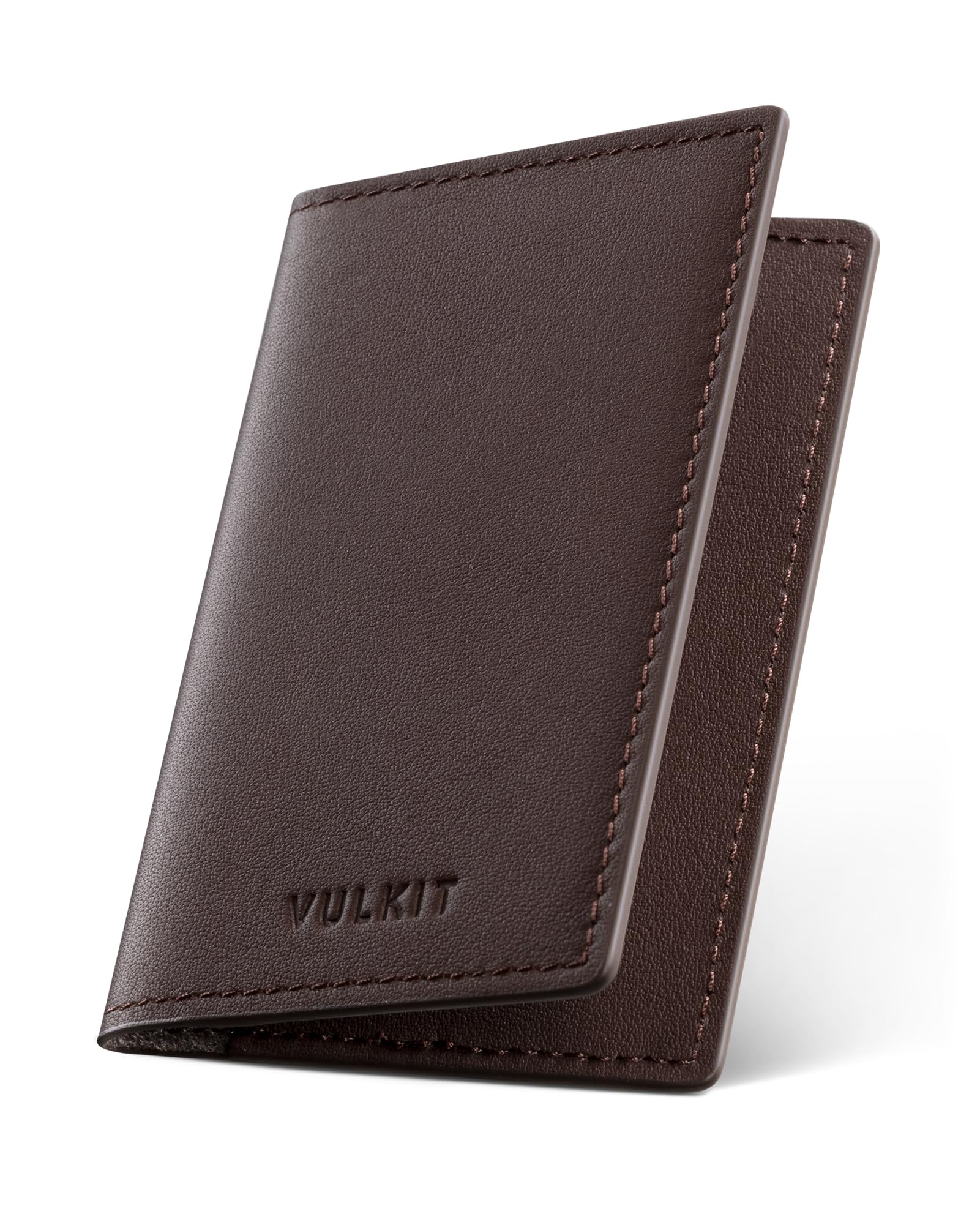 VULKIT Leather Business Card Holder 2 Sided Slim Business Name Card Organizer for Men or Women (Nappa Espresso)
