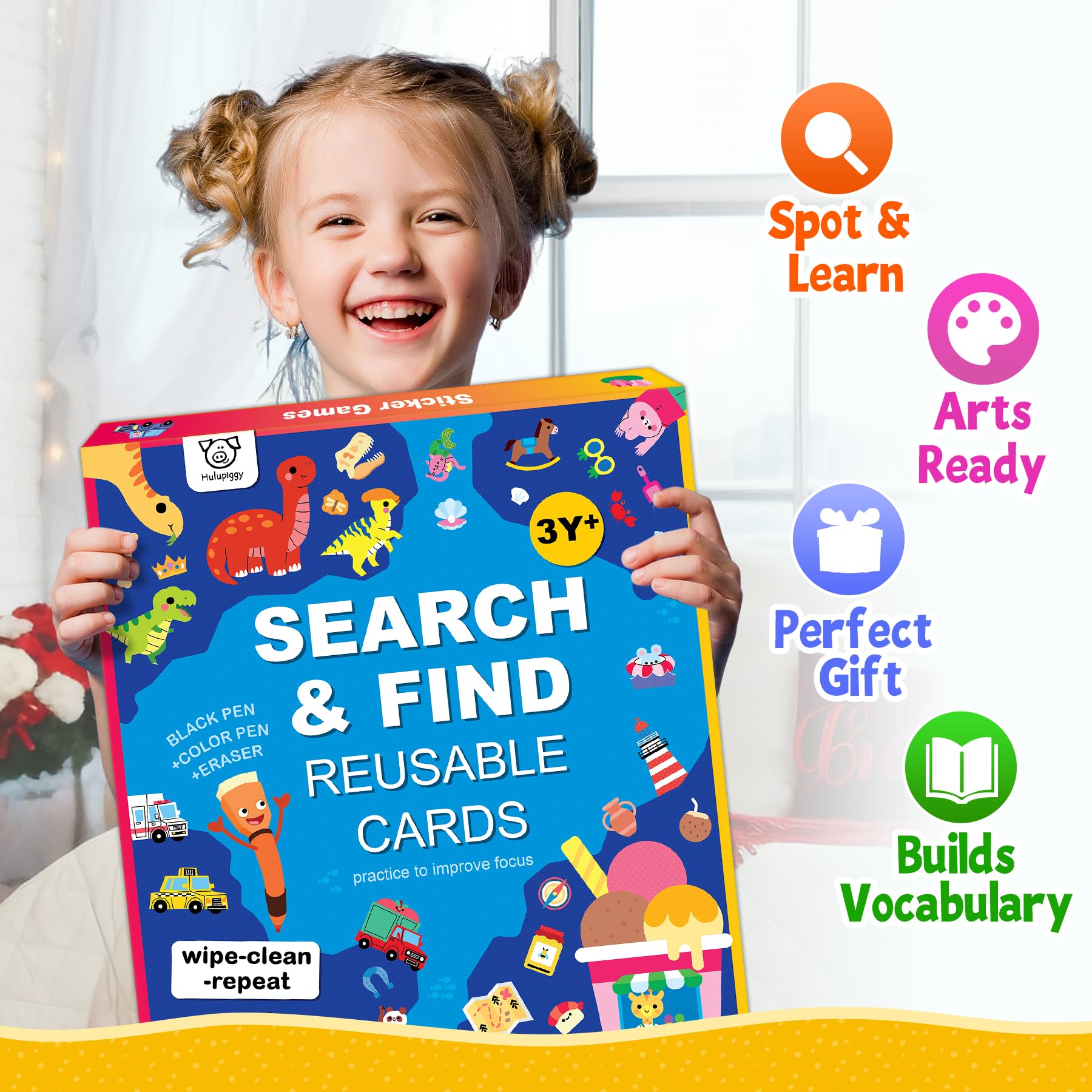 Busca y encuentra juego educativo para niños de 3, 4, 5, 6 años de edad, actividades de aprendizaje preescolar reutilizables, juguetes de arte y manualidades | Construye vocabulario, regalos 3