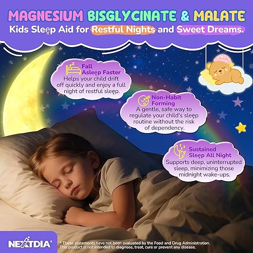 Miniatura 3 de Gomitas de magnesio para niños, sin melatonina, con glicinato de magnesio y malato, calcio, omega 3, L-teanina, multivitamínico para un sueño