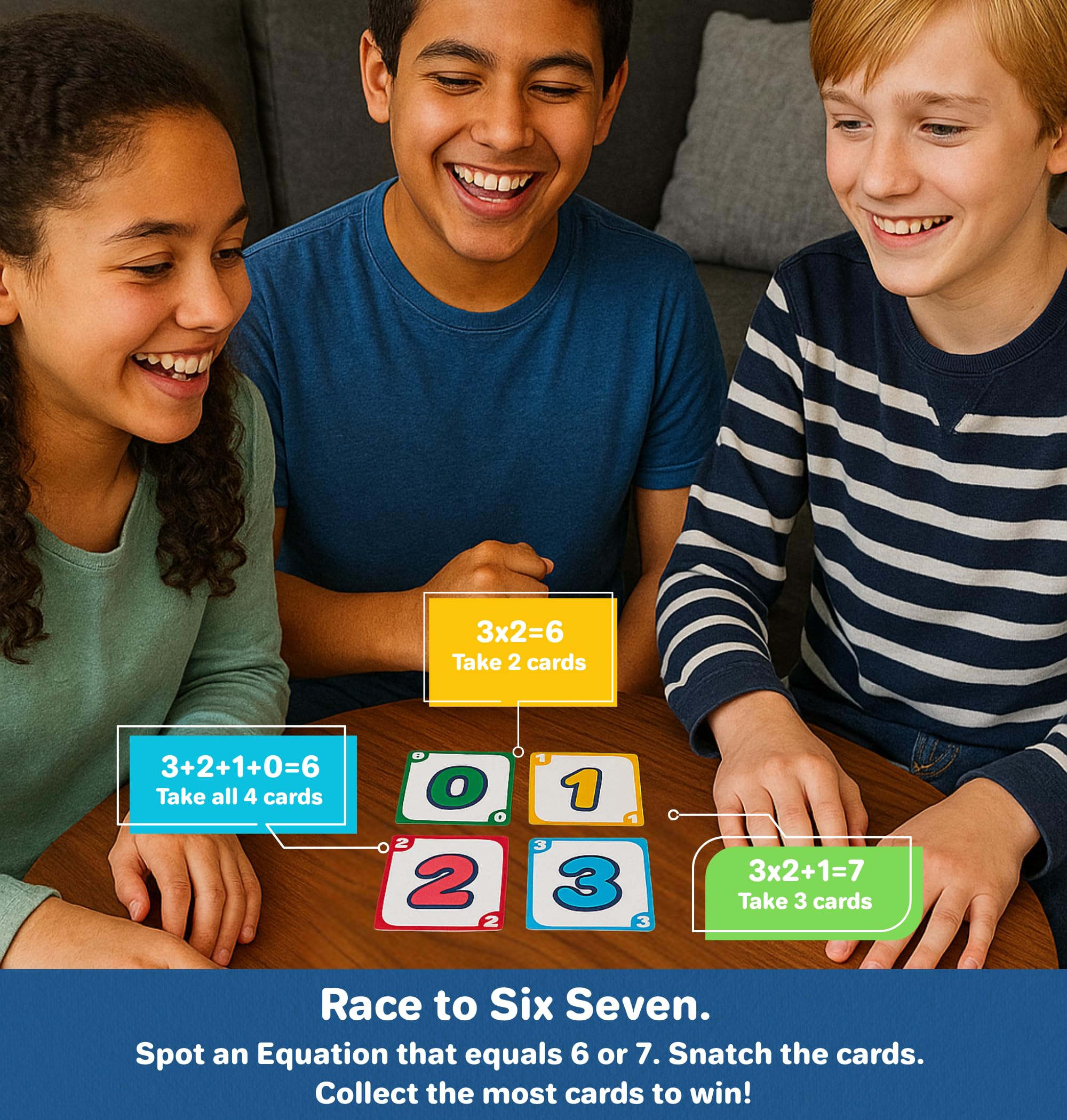 Melby Toys Six Seven I Das lustige Mathe-Kartenspiel 6-7 für Kinder und Familien I Baue Gleichungen für 6 oder 7 I Lustiges Stem-Lernspiel für Alter von 8 bis 12 Jahren I