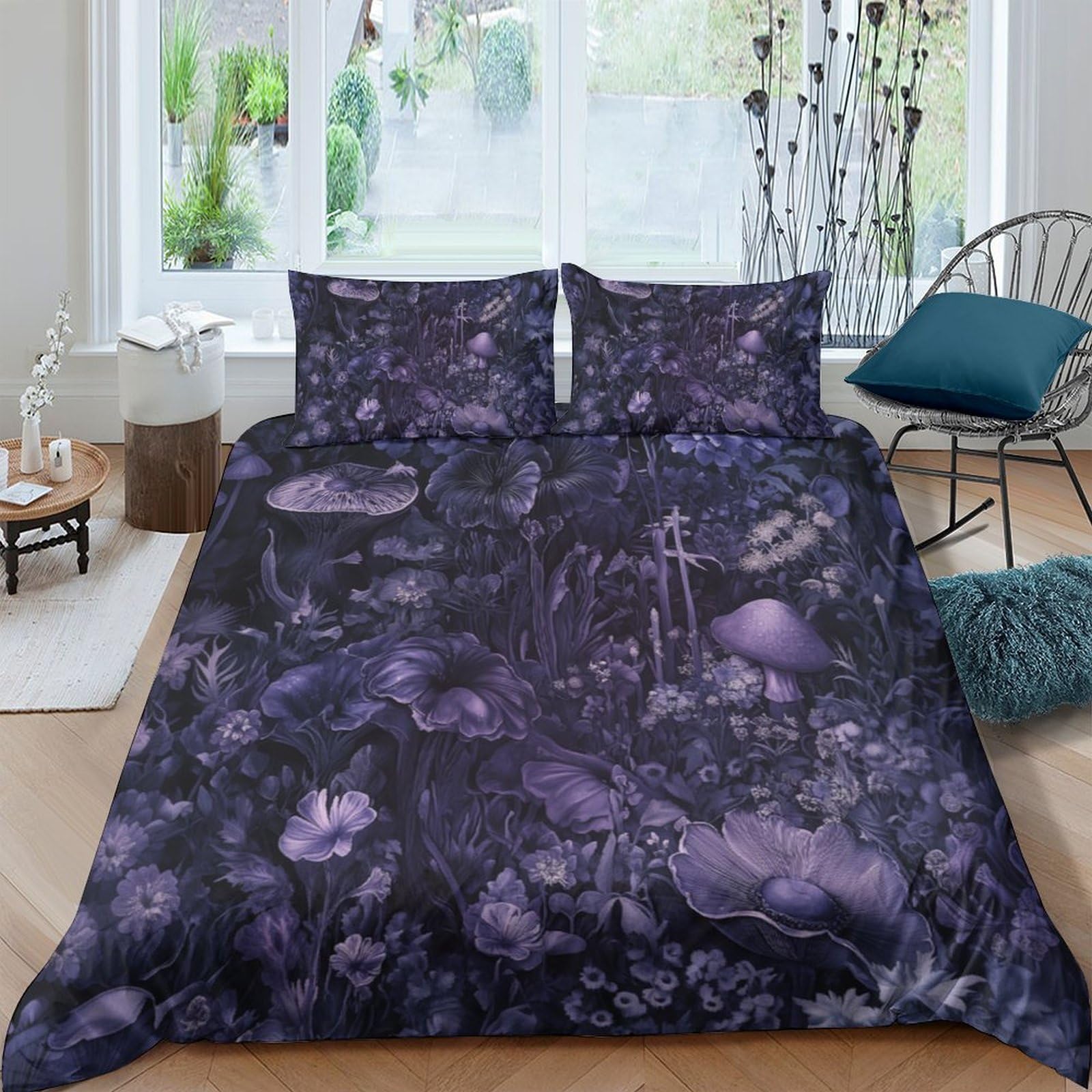 Ctjqhvkz Style-4 3D Printed Dark Fantasy Forest Fitted Sheet Microfiber Soft Mushroom Pattern Bed Cover For Bedroom Guest Room Decor Single（135X200cm）