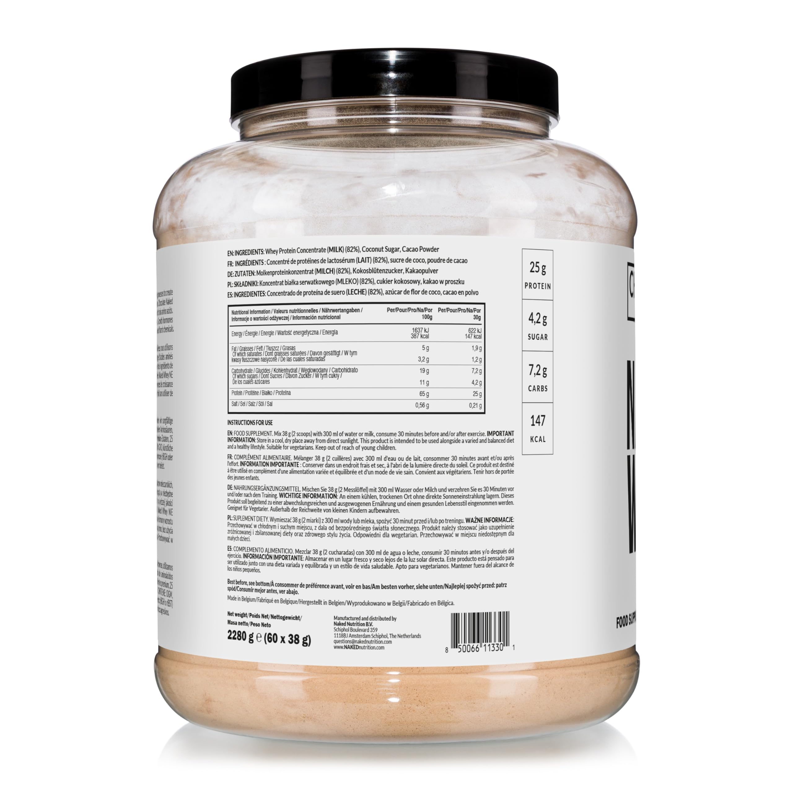 Naked Whey – białko serwatkowe w proszku, czekolada, bez GMO, bez soi, bez glutenu, wspomaganie wzrostu i regeneracji mięśni - 2280 g