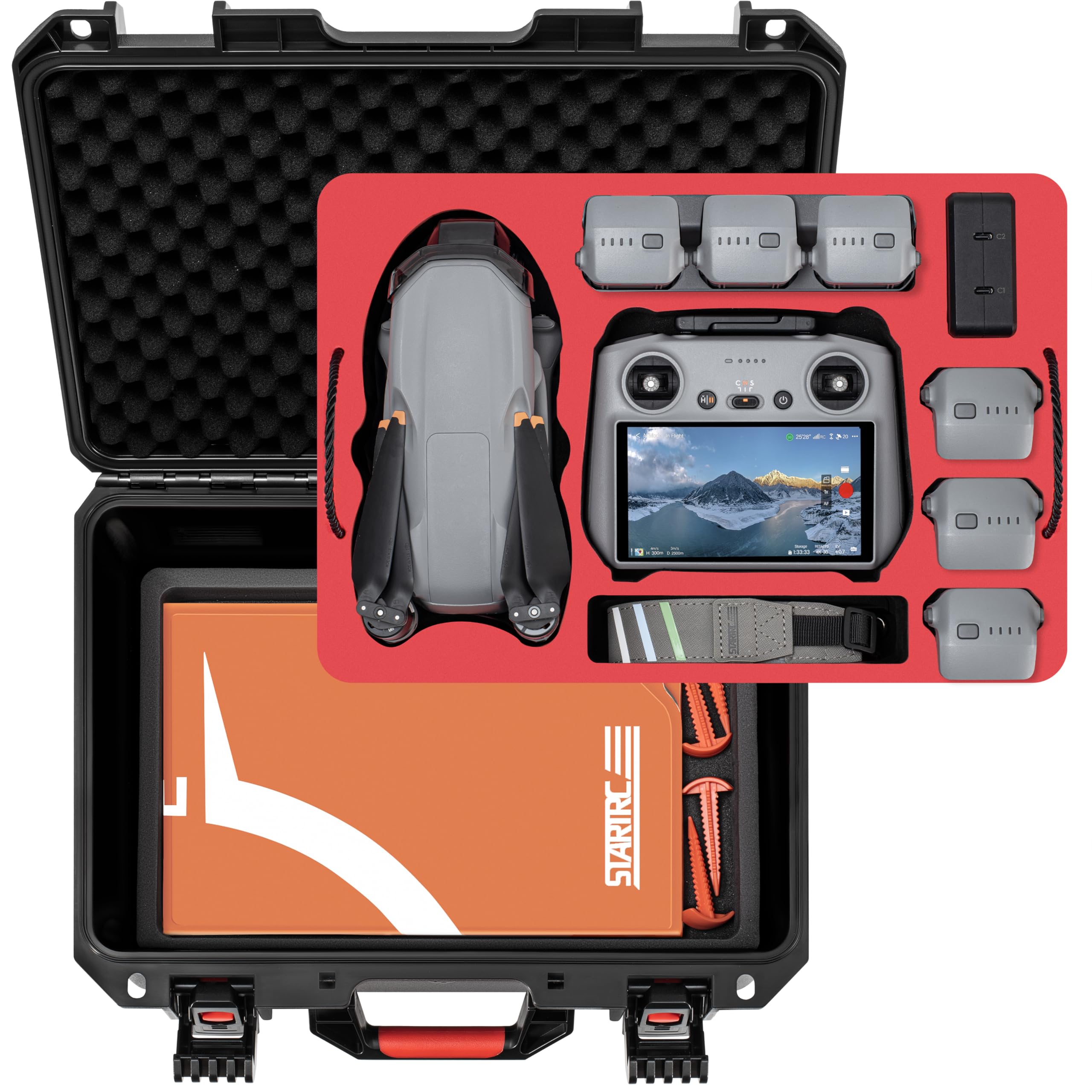 STARTRC Custodia Air 3S a doppio strato, custodia rigida impermeabile Air 3S Fly More Combo, Controller RC 2/RC/RC-N3/N2 per DJI Air 3S Accessori, batteria e hub di ricarica