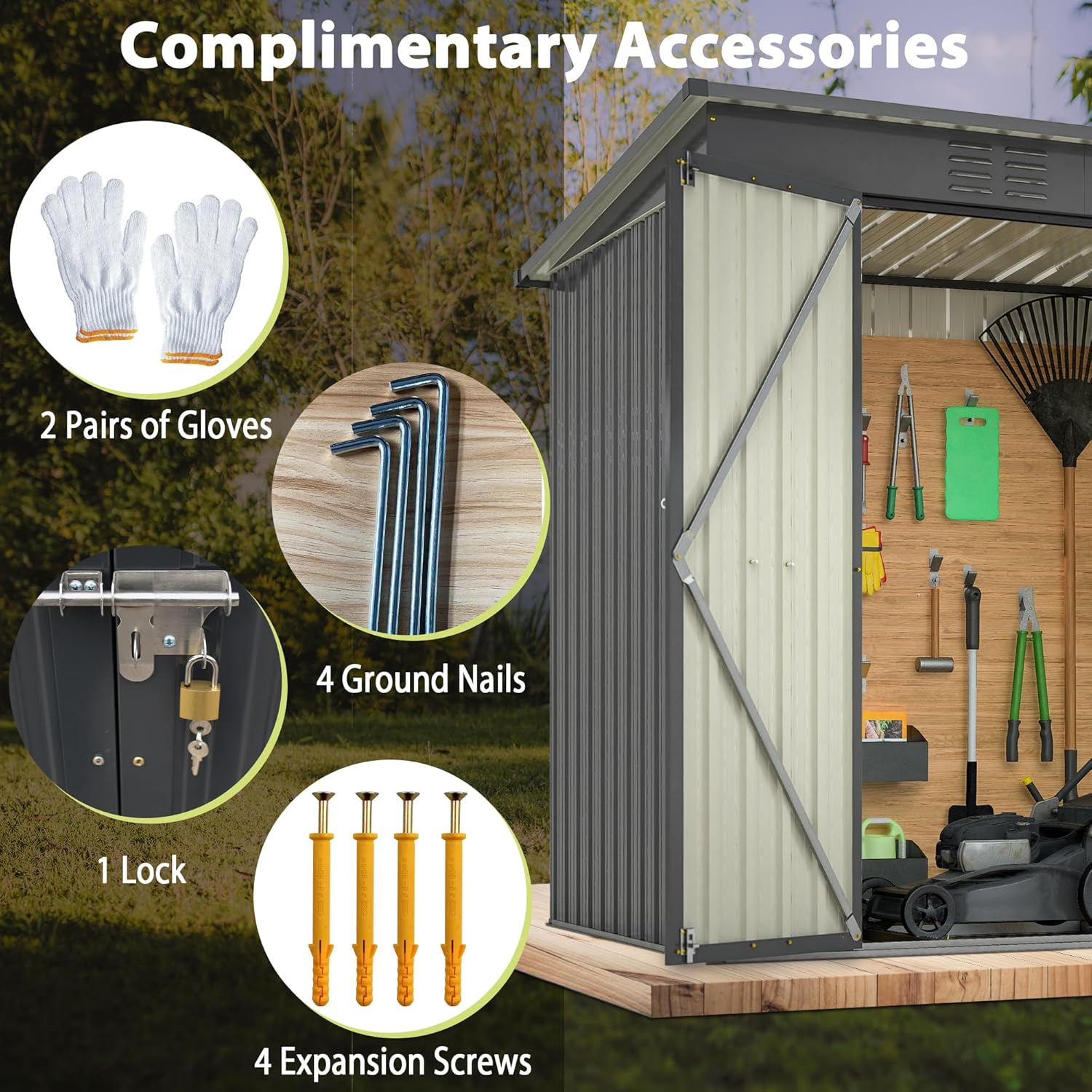 Outdoor Storage Shed, 8 X 4 FT Large Metal Utility Tool Sheds with Floor Frame, Steel Garden Shed for Backyard Garden Patio Lawn Outdoor Storage Shed, 8 X 4 FT Large Metal Utility Tool Sheds with Floor Frame, Steel Garden Shed for Backyard Garden Patio Lawn