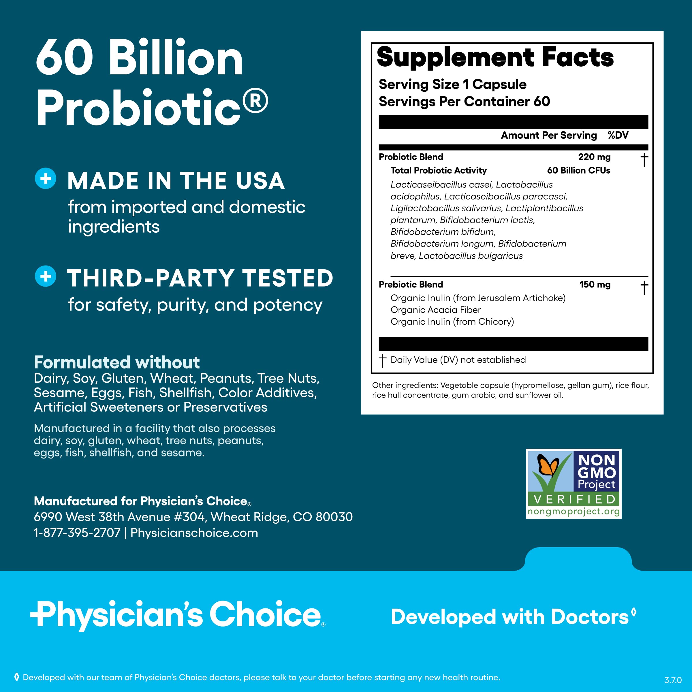 Physician's CHOICE Probiotics 60 Billion CFU - 10 Strains + Organic Prebiotics - Immune, Digestive & Gut Health - Supports Occasional Constipation, Diarrhea, Gas & Bloating - for Women & Men - 60ct — Amazon image 6