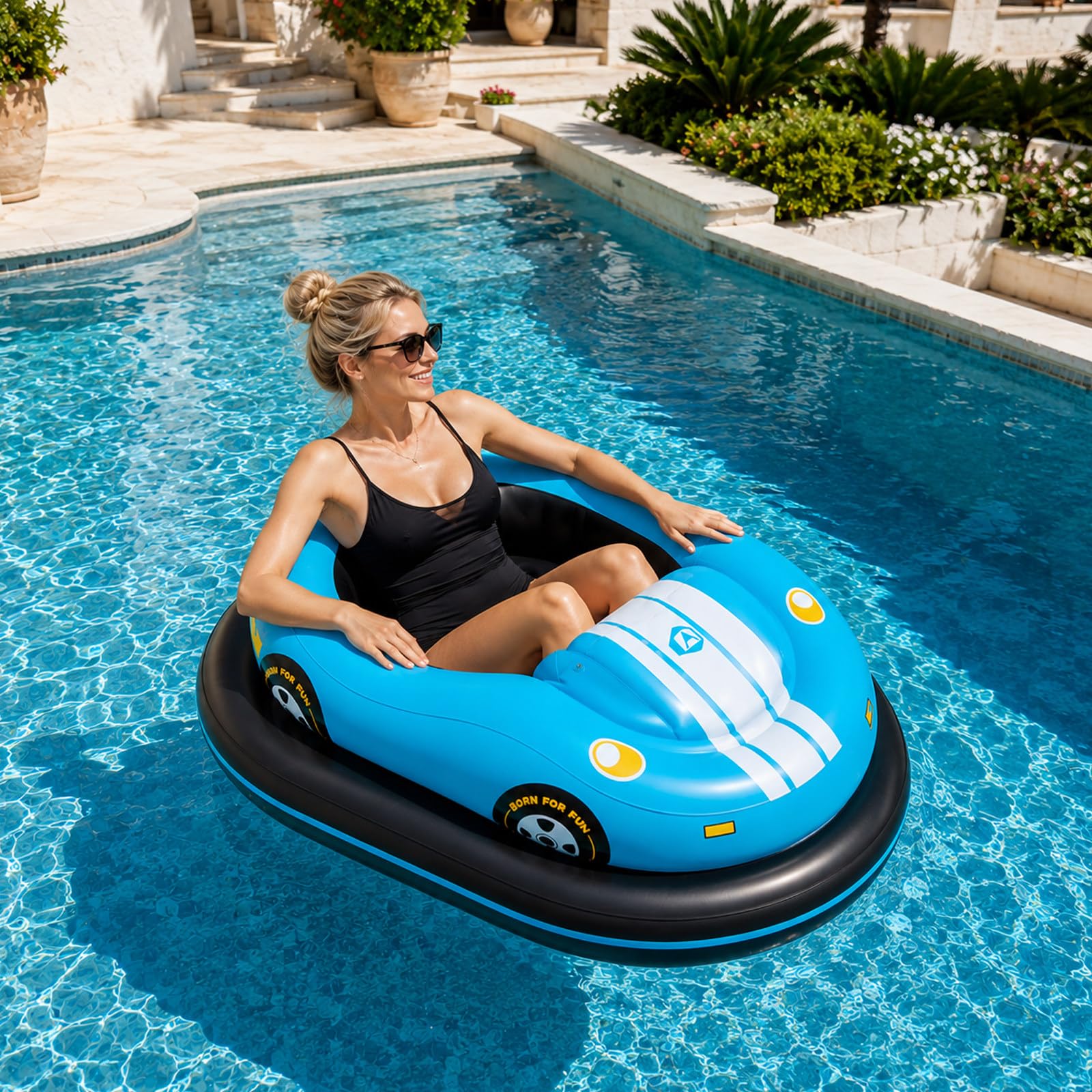 moupeaktain Motorized Pool Lounger for Adults, 46W Inflatable Bumper Boat
