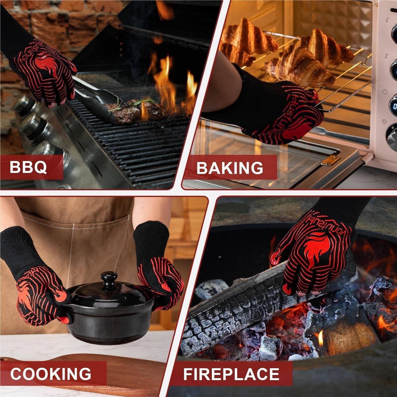 Gants de cuisine résistants à la chaleur et antidérapants pour grillades (rosso)