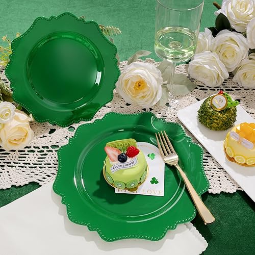 Miniatura 5 de COLOSUS Platos de plástico desechables, 60 unidades, platos de fiesta de plástico verde, 30 platos llanos resistentes de 10.5 pulgadas y 30 platos