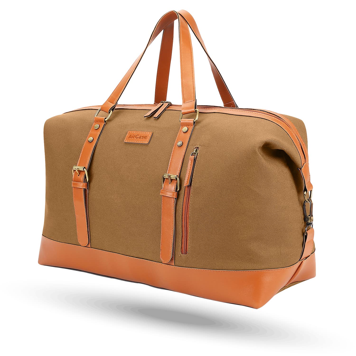 AirCase Canvas Designer Sling Duffle Bag with PU Leather, Detachable Shoulder Strap, Easy to Clean & Durable Cabin Luggage Hand Bag