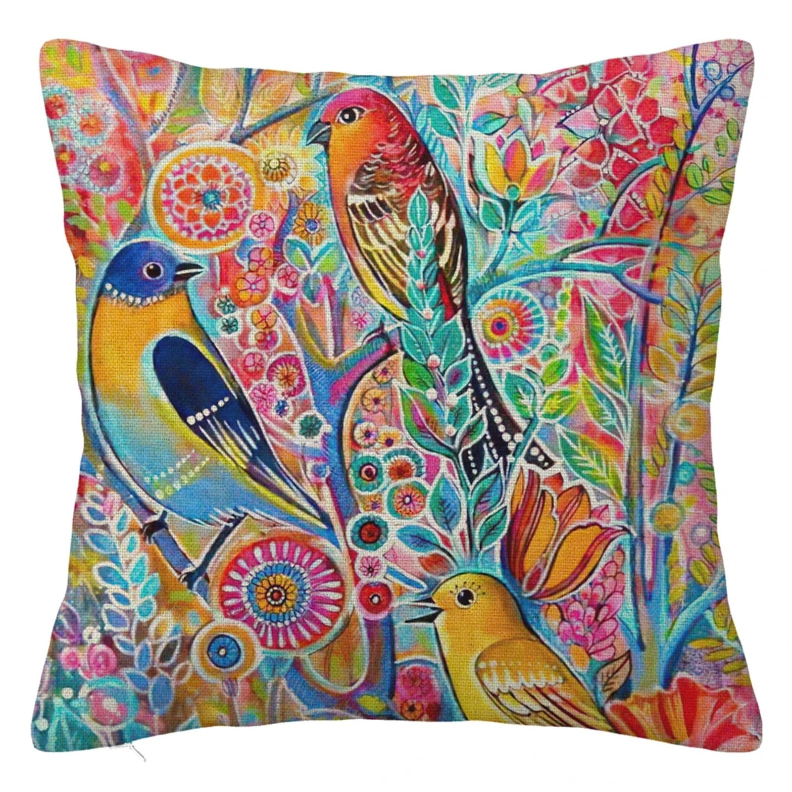 SHBHWS Branch Bird Flower Linen Pillowcase Sofa Cushion Cover Home Decoration 40x40 50x50 60x60 45x45 For Living Room Sofa(Color 20,400mm*400mm)