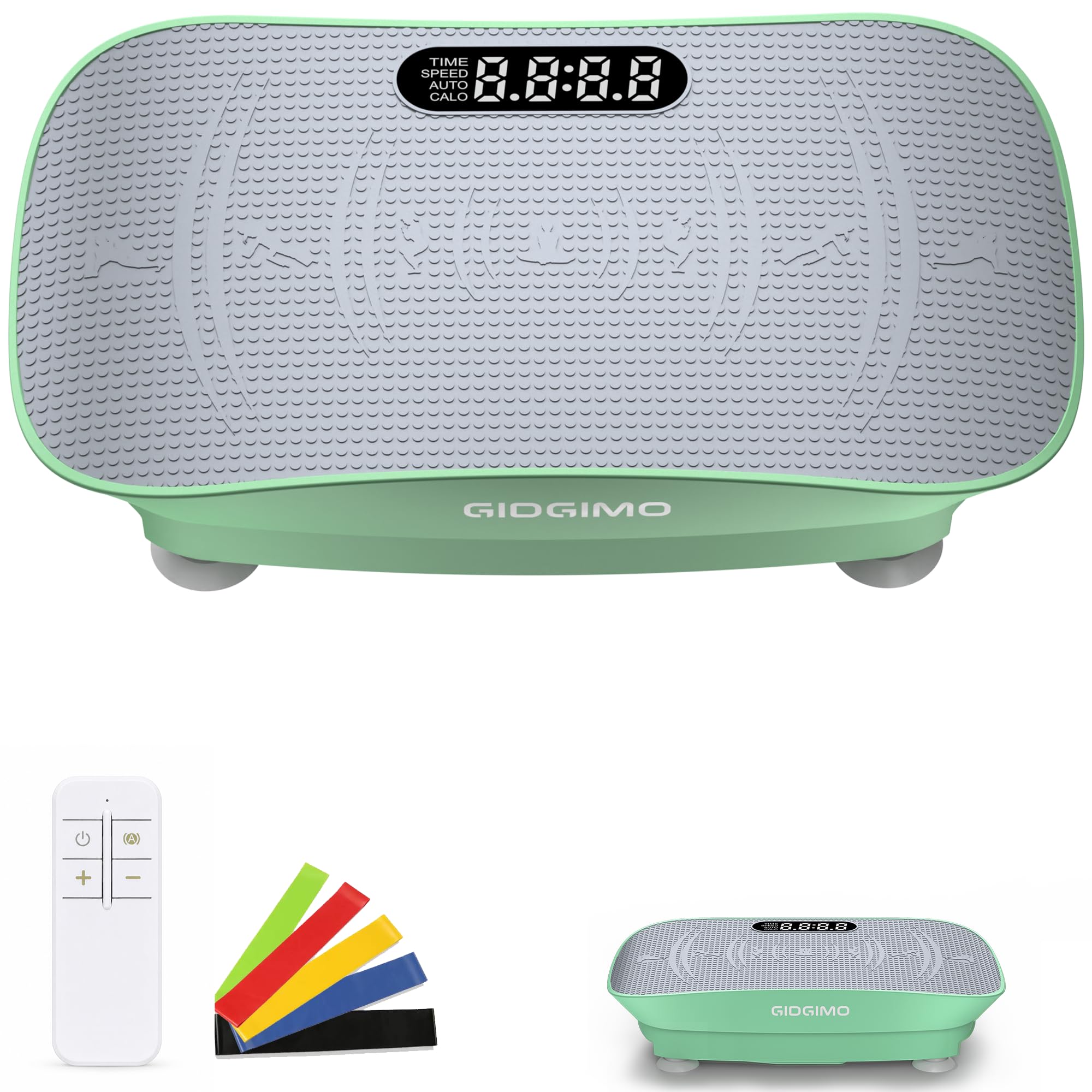 GIDGIMO Pedana Vibrante Fitness, Piattaforma Vibrante per Allenamento Total Body a Casa, con Musica Bluetooth, Telecomando e 5 Bande di Resistenza