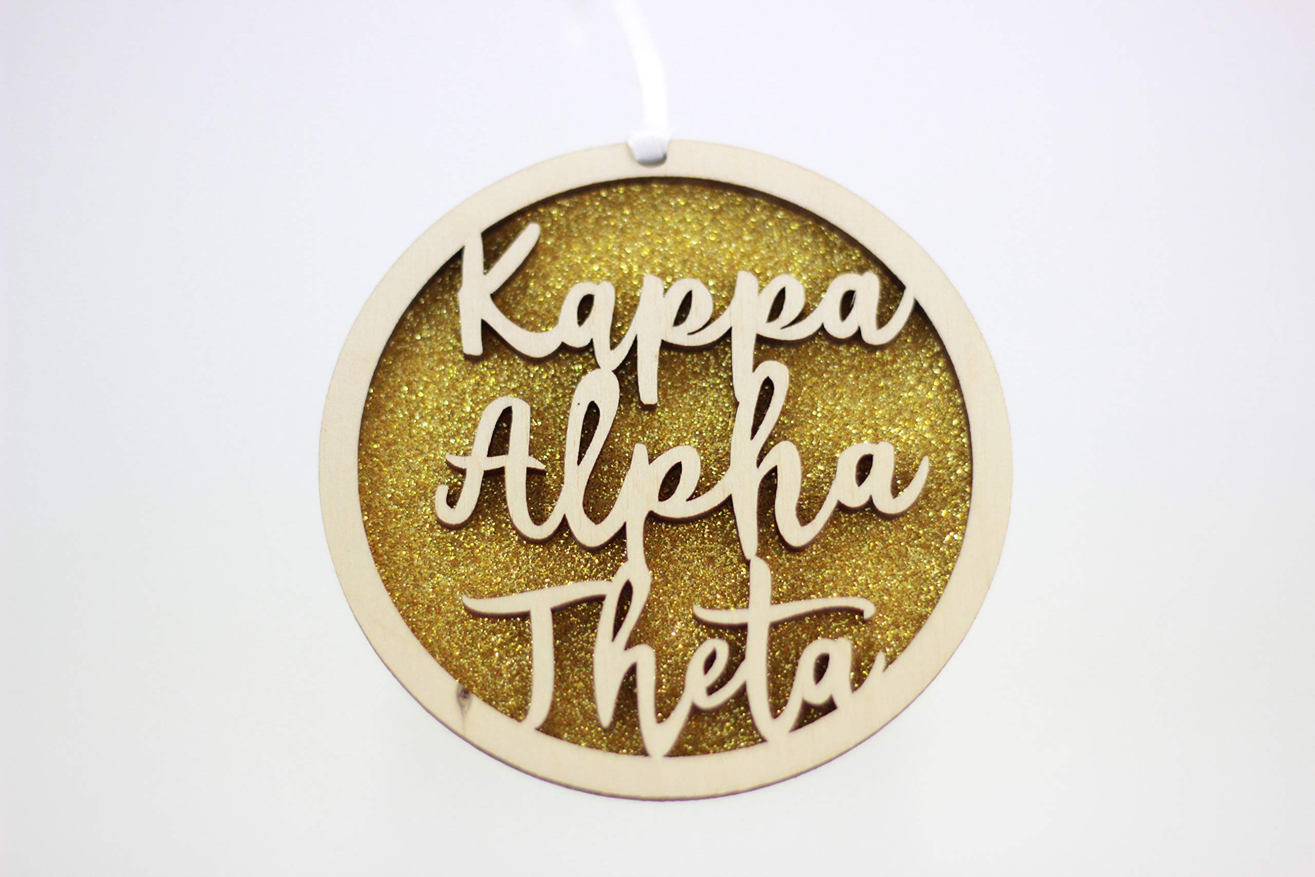 Kappa Alpha Theta - Laser Carved Glitter Script Ornament - 3" Round