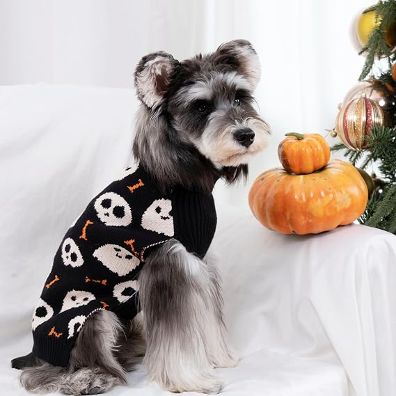 CuteBone Halloween Turtleneck Dog Sweater with Leash Hole for Small Dogs
