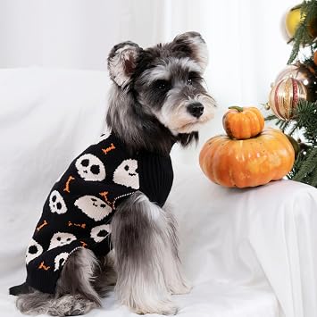 CuteBone Halloween Turtleneck Dog Sweater with Leash Hole for Small Dogs