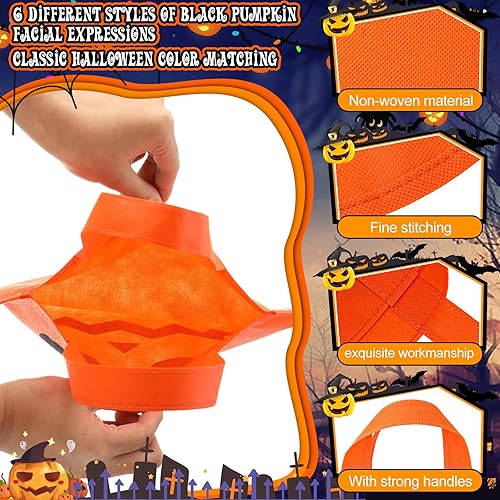 Miniatura 4 de Cunno Bolsas de dulces de Halloween con diseño de calabaza de 12 x 10 pulgadas, bolsas de regalo de fiesta de Halloween para niños, regalos de