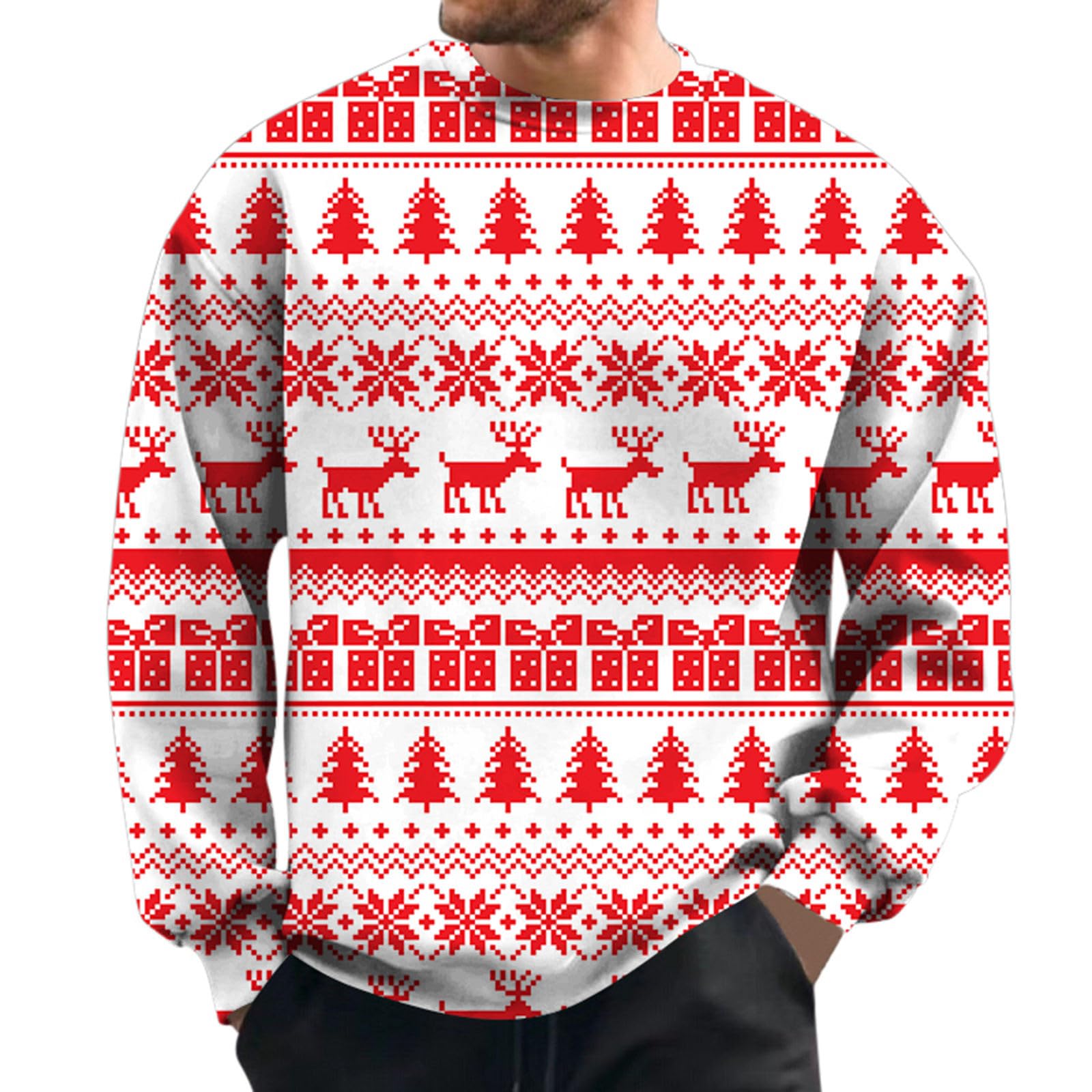 Pull de Noël homme à manches longues et col rond décontracté imprimé - 4