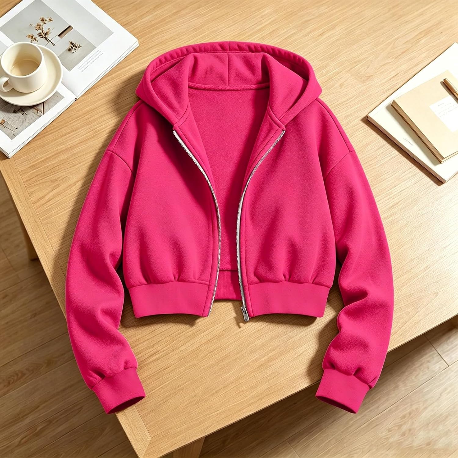 Girls Cropped Full Zip Hoodie Athletic with Pockets