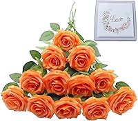Vista 32 de LVEFIT 12 rosas artificiales de seda de color naranja quemado, ramo de rosas de seda de tallo largo para bodas, despedidas de soltera, fiestas