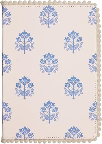 Eccolo - Diario con pompones, tapa flexible de lino, diario de escritura A5 con cubierta de flecos de bola, 256 páginas rayadas de marfil, marcador