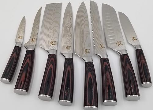 D & G SALES, LLC Juego de cuchillos de chef de cocina de 8 piezas, acero inoxidable de alto carbono