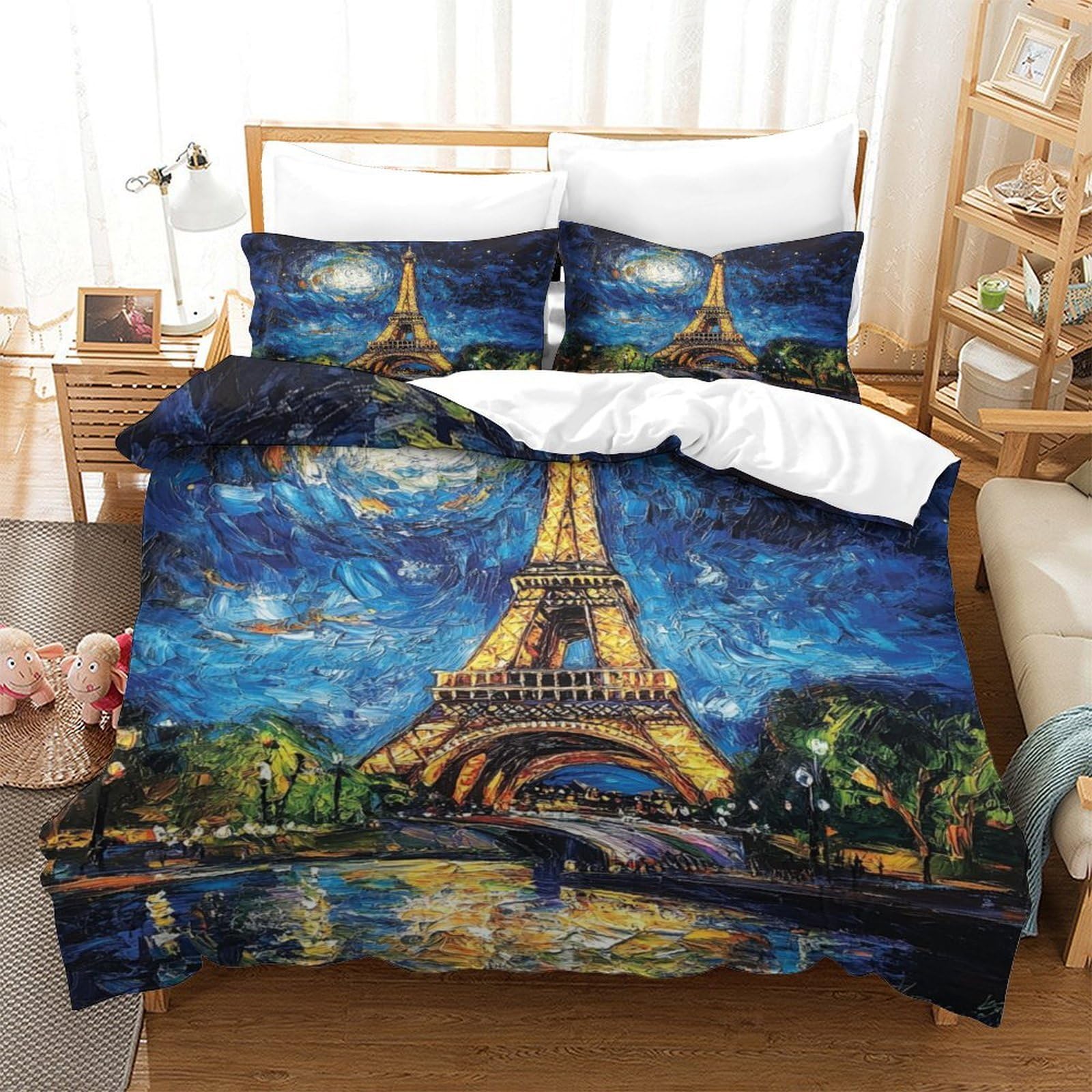 Parure housse de couette Tour Eiffel en microfibre haute densité pour lit enfant