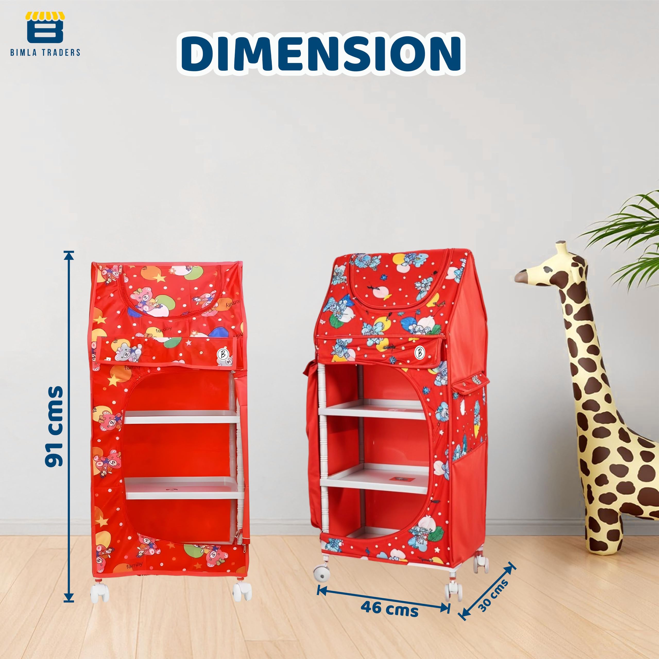 BTfash Kids Almirah β Lightweight, Collapsible Storage Organizer for Clothes, Books, Shoes & Toys | Multipurpose Baby Wardrobe (4 Tray_Red) 1