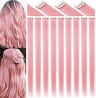 Vista 6 de 9 piezas de extensiones de cabello rosa ahumado con clip para fiesta de princesa, peluca de disfraces de Navidad para mujer (rosa claro)
