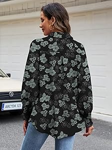 Bellcoco Womens Striped Button Down Shirts Smocked Puff Sleeve Boyfriend Blouse Collar Oversized Work Tops with Pocket