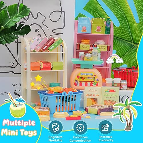 Miniatura 2 de 196Pcs Mini Shopping Cart Basket Trolley Grocery Game Model Miniature Drink Bottle Food Pizza with Box Supermarket Metal Handcart Toy Doll House