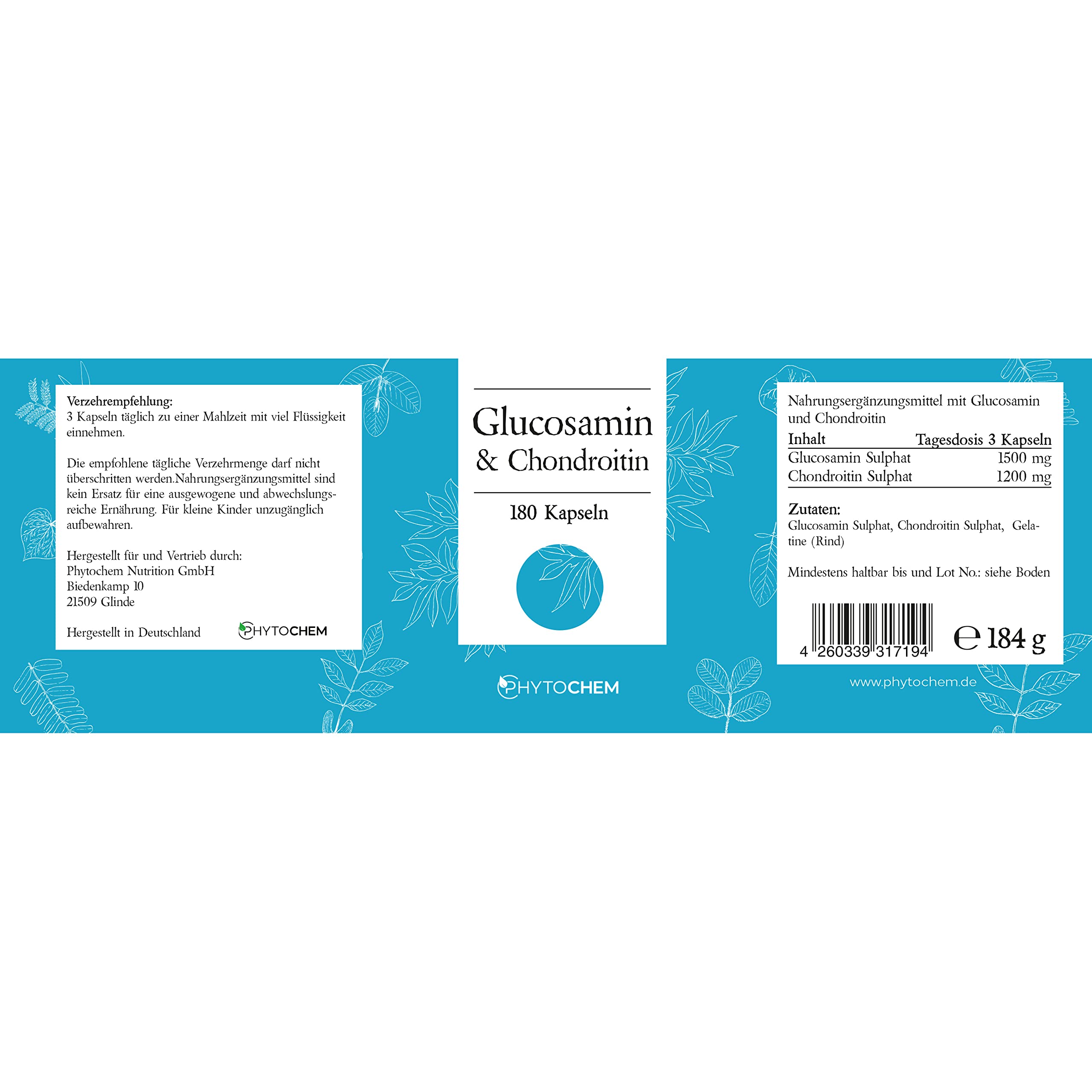 Glucosamin und Chondroitin 180 Kapseln, hochdosiert, 2700 mg pro Tagesdosis, ohne Zusatzstoffe und laborgeprüft