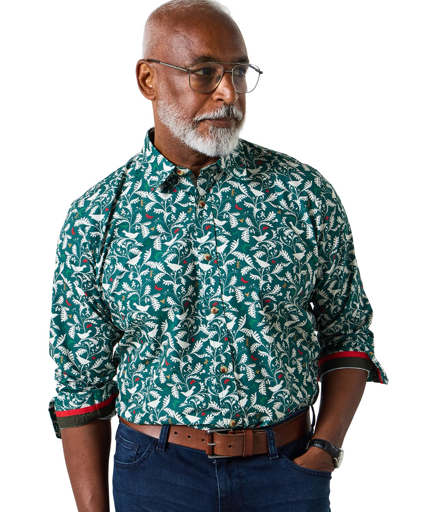 Joe Browns Men's Bird Print Long Sleeve Shirt, Green, XL