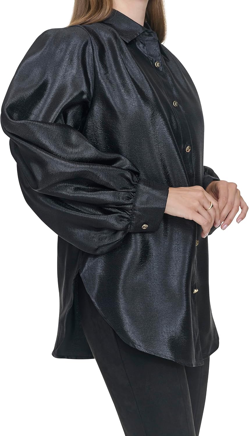 Halston Women's Oversized Textured Long Sleeve Button Up