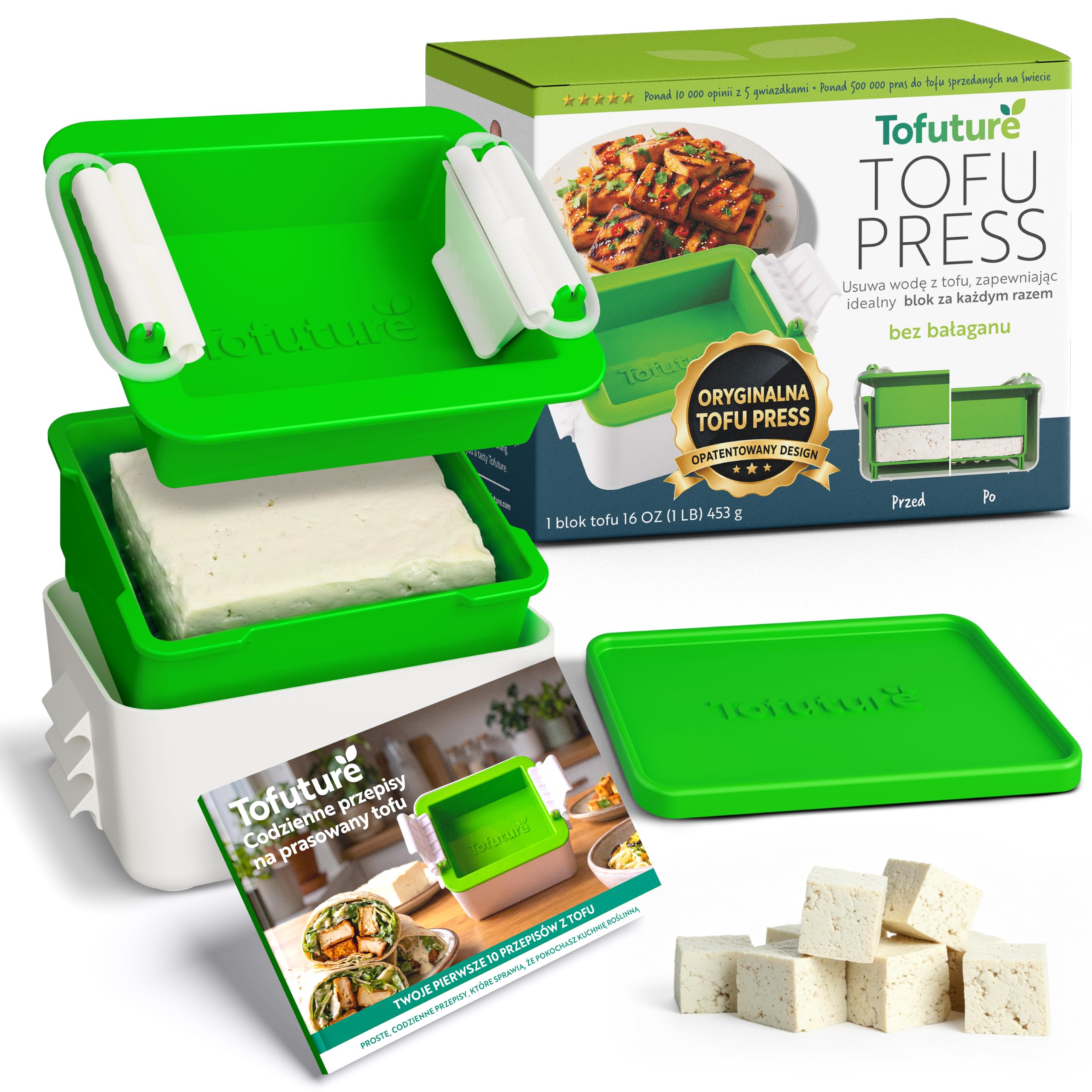 ToFuture Prasa Tofu – jedyna w swoim rodzaju i stylowa prasa tofu, która przekształci Twoje tofu. | Prasa Tofu bez zabrudzeń. Nie zawiera BPA. Nadaje się do mycia w zmywarce Do tofu 225-450 g, jedwabistego tofu i paneera.