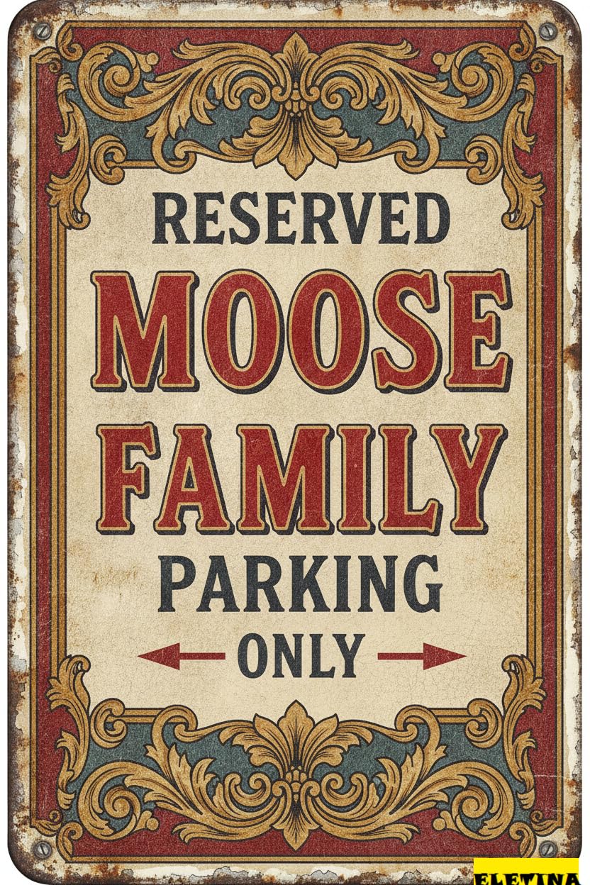 Reserved Moose Family Parking Only Metal Vintage Street Warning Sign Floor Road Street High Way Gate 8x12in