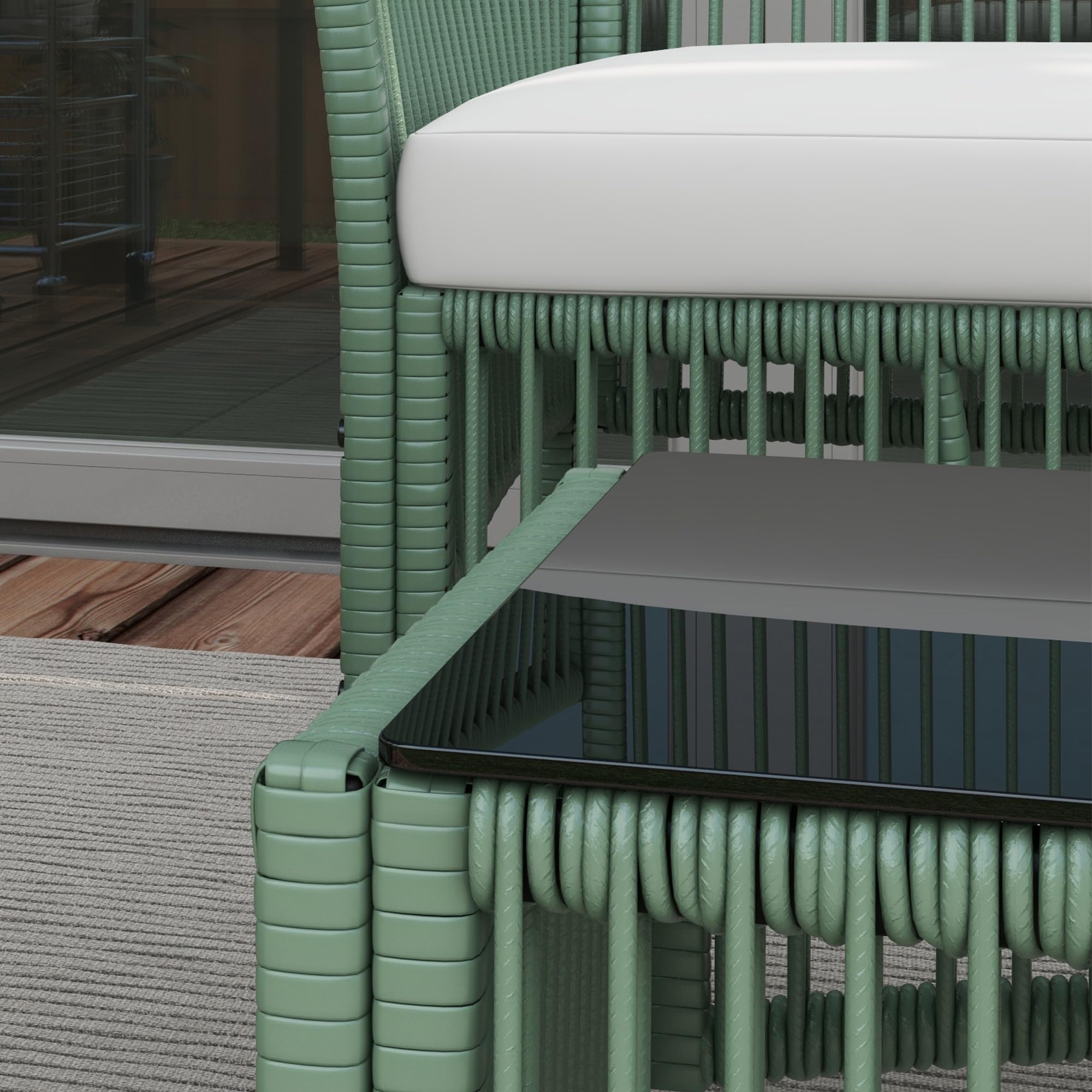 Outsunny Set da Giardino in Rattan 4 Pezzi, Poltrone e Divano e Tavolino, Verde e Nero