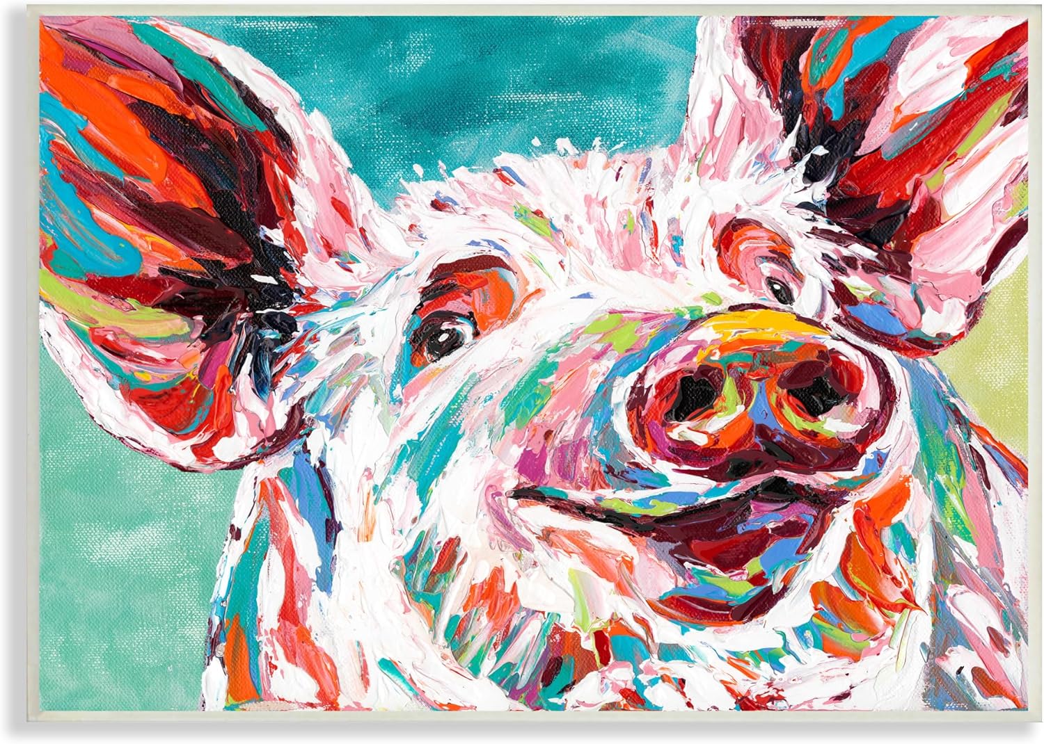 Stupell Industries 'Brightly Painted Pig', Wall Plaque Art, 19 x 13 Inches, Easy to Hang and Sturdy, Made in USA, by Carolee Vitaletti
