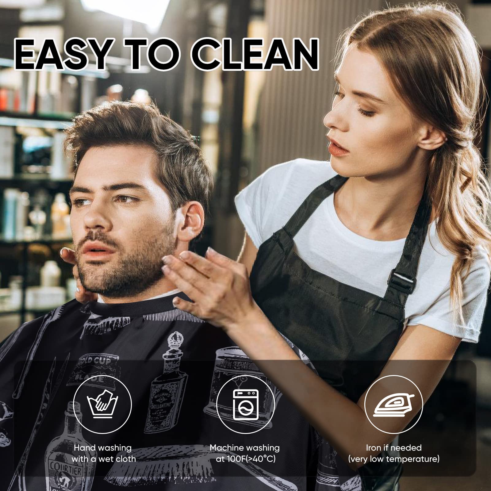 Friseurumhang Erwachsene Wasserdicht Frisierumhang Nackenpinsel Verstellbarer Druckknopf Haarschneideumhang Schwarz Friseurset Haushalt Salon